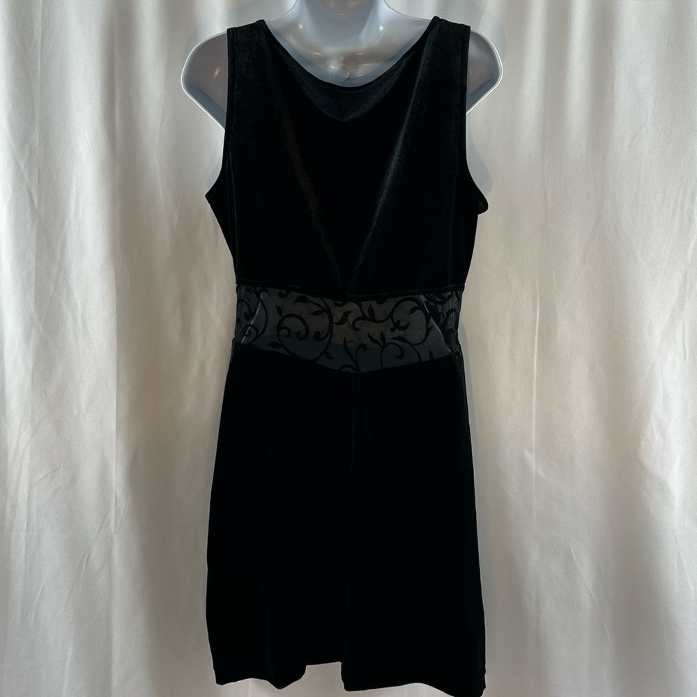 All that Jazz black velvet knit lace cutout waist sleeveless minidress L - Picture 7 of 15
